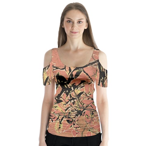 Floral Grungy Style Artwork Butterfly Sleeve Cutout Tee  by dflcprintsclothing