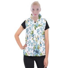 Blue Floral Print Women s Button Up Vest by designsbymallika