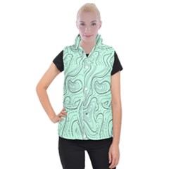 Green Lines Pattern Women s Button Up Vest by designsbymallika