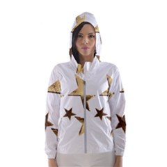 Stars Faux Gold Elegant Starry Festive Christmas Pattern Women s Hooded Windbreaker by yoursparklingshop