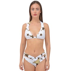 Stars Faux Gold Elegant Starry Festive Christmas Pattern Double Strap Halter Bikini Set by yoursparklingshop