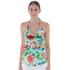 Multi Colour Floral Print Babydoll Tankini Top by designsbymallika