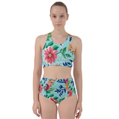 Multi Colour Floral Print Racer Back Bikini Set by designsbymallika