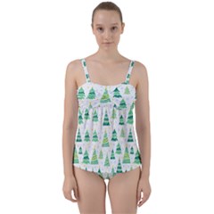 Christmas Tree Pattern Twist Front Tankini Set by designsbymallika