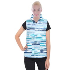 Blue Waves Pattern Women s Button Up Vest by designsbymallika
