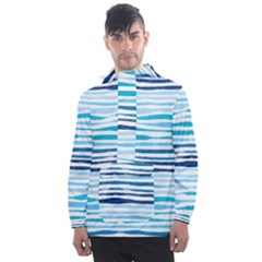 Blue Waves Pattern Men s Front Pocket Pullover Windbreaker by designsbymallika