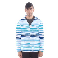 Blue Waves Pattern Men s Hooded Windbreaker by designsbymallika