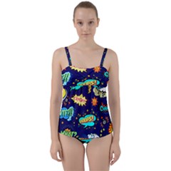 Bada Boom Pattern Twist Front Tankini Set by designsbymallika