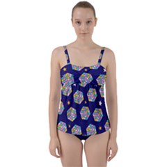 Cube Pattern Twist Front Tankini Set by designsbymallika