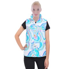 Blue Marble Print Women s Button Up Vest by designsbymallika