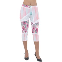 Pink Patchwork Lightweight Velour Capri Leggings  by designsbymallika