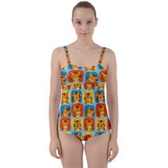 Cute Tiger Pattern Twist Front Tankini Set by designsbymallika