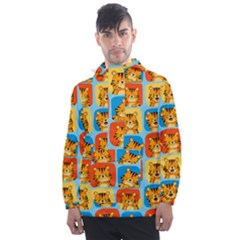 Cute Tiger Pattern Men s Front Pocket Pullover Windbreaker by designsbymallika