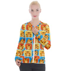 Cute Tiger Pattern Casual Zip Up Jacket by designsbymallika