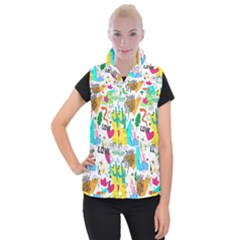 Doodle Pattern Women s Button Up Vest by designsbymallika