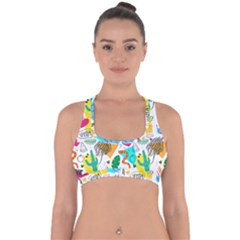 Doodle Pattern Cross Back Hipster Bikini Top  by designsbymallika