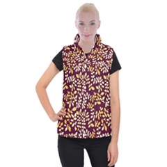 Golden Leaf Pattern Women s Button Up Vest by designsbymallika