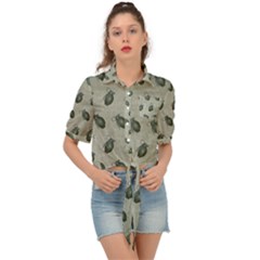 Army Green Hand Grenades Tie Front Shirt  by McCallaCoultureArmyShop