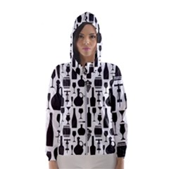 Wine Pattern Black White Women s Hooded Windbreaker