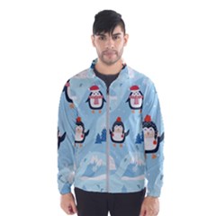 Christmas Seamless Pattern With Penguin Men s Windbreaker