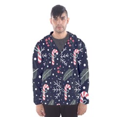 Holiday Seamless Pattern With Christmas Candies Snoflakes Fir Branches Berries Men s Hooded Windbreaker