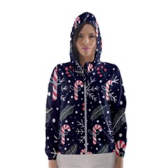 Holiday Seamless Pattern With Christmas Candies Snoflakes Fir Branches Berries Women s Hooded Windbreaker