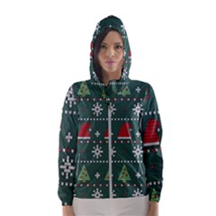 Beautiful Knitted Christmas Pattern Women s Hooded Windbreaker