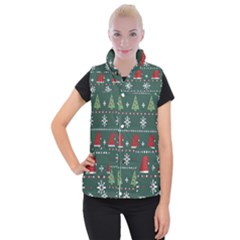 Beautiful Knitted Christmas Pattern Women s Button Up Vest by Vaneshart