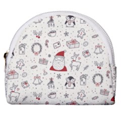 Cute Christmas Doodles Seamless Pattern Horseshoe Style Canvas Pouch by Vaneshart