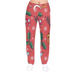 Colorful Funny Christmas Pattern Women Velvet Drawstring Pants by Vaneshart