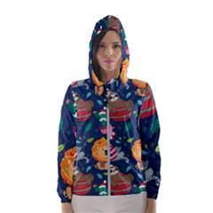 Funny Animal Christmas Pattern Women s Hooded Windbreaker