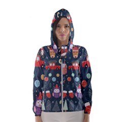 Vector Set Cute Christmas Elements Santa Penguin Deer Bear Fox Owl Trees Snowman Bird Angel More Women s Hooded Windbreaker