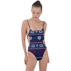 Beautiful Knitted Christmas Pattern Tie Strap One Piece Swimsuit by Vaneshart