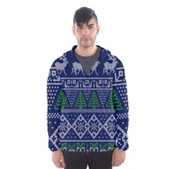 Beautiful Knitted Christmas Pattern Blur Green Men s Hooded Windbreaker
