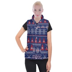 Beautiful Knitted Christmas Pattern Women s Button Up Vest by Vaneshart