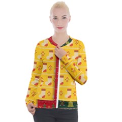 Knitted Christmas Pattern With Socks Bells Casual Zip Up Jacket