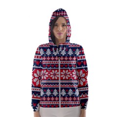 Beautiful Knitted Christmas Pattern Women s Hooded Windbreaker