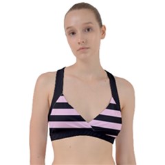 Black And Light Pastel Pink Large Stripes Goth Mime French Style Sweetheart Sports Bra by genx