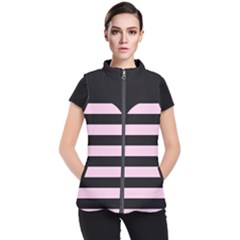 Black And Light Pastel Pink Large Stripes Goth Mime French Style Women s Puffer Vest by genx