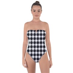 Square Diagonal Pattern Seamless Tie Back One Piece Swimsuit by AnjaniArt