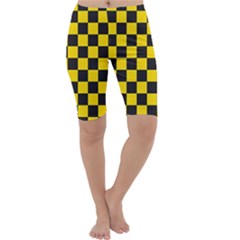 Checkerboard Pattern Black And Yellow Ancap Libertarian Cropped Leggings  by snek