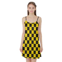 Checkerboard Pattern Black And Yellow Ancap Libertarian Satin Night Slip by snek