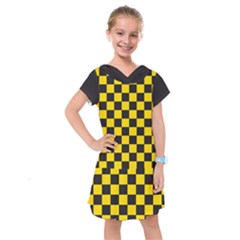 Checkerboard Pattern Black And Yellow Ancap Libertarian Kids  Drop Waist Dress by snek