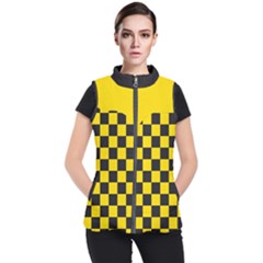 Checkerboard Pattern Black And Yellow Ancap Libertarian Women s Puffer Vest by snek