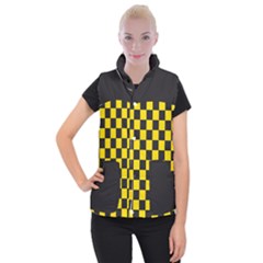 Checkerboard Pattern Black And Yellow Ancap Libertarian Women s Button Up Vest by snek