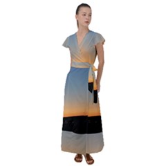 Photo Coucher Du Soleil Bleu/orange Flutter Sleeve Maxi Dress by kcreatif