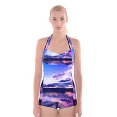 Photo Coucher Du Soleil Effet Galaxy Boyleg Halter Swimsuit  by kcreatif