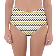 Black And Gold Glitters Zigzag Retro Pattern Golden Metallic Texture Reversible High-waist Bikini Bottoms by genx