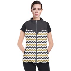 Black And Gold Glitters Zigzag Retro Pattern Golden Metallic Texture Women s Puffer Vest by genx