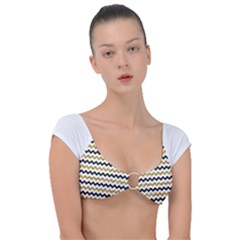 Black And Gold Glitters Zigzag Retro Pattern Golden Metallic Texture Cap Sleeve Ring Bikini Top by genx